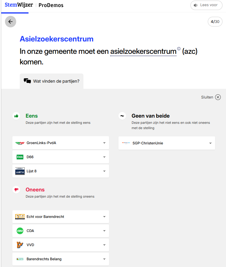 Stemwijzer over AZC in Barendrecht